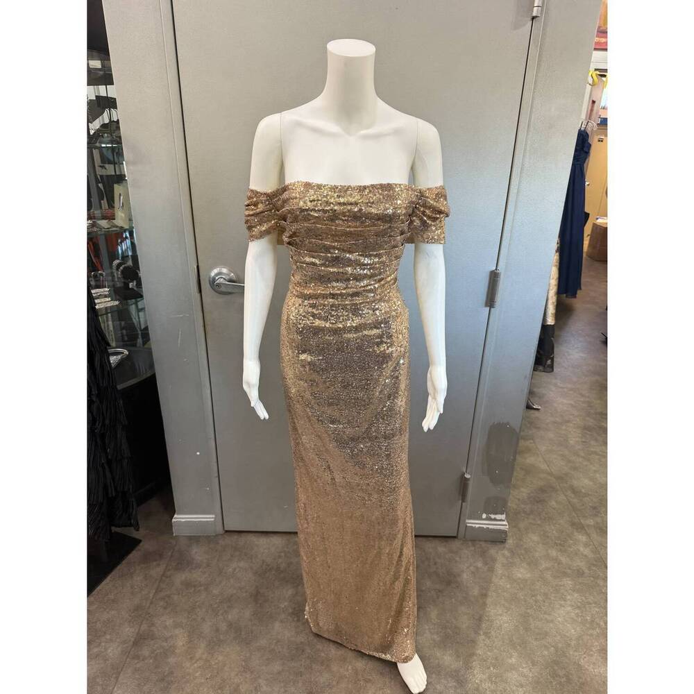 NEW HONEY QIAO women's sequin gown in gold